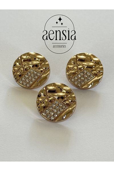 aensia Special Design - Gold Gold Crinkle and Rhinestone Metal Button, 2.29 cm Coat Trench Jacket 3 Pack