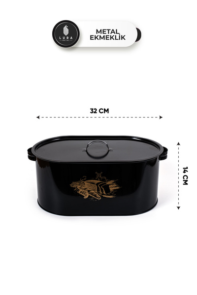 Skygo Cool Black Metal Lid Bread Holder - 32X14 cm Bread Storage Box - Durable and Stylish Design"