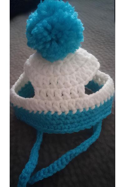 RAY TİCARET Blue and White Pompom Knitted Dog Outfit
