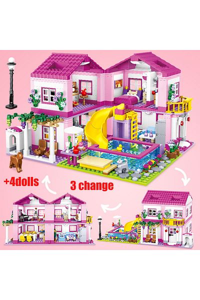 Choice ZKZC 1018pcs City 1 Change 3 Summer Double-storey Villa House Building Blocks Friends Garden Flow...