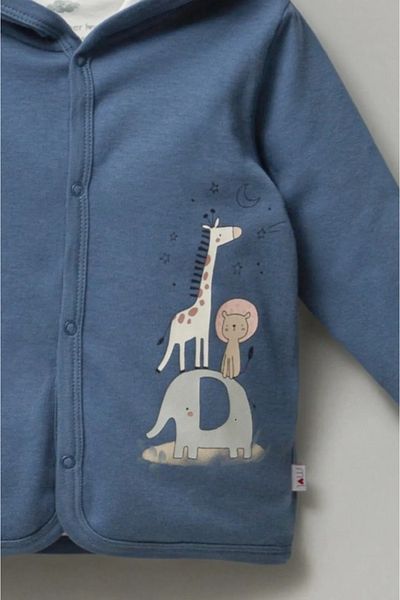 Mother Love Organic Blue Animal Patterned Hooded Sweatshirt