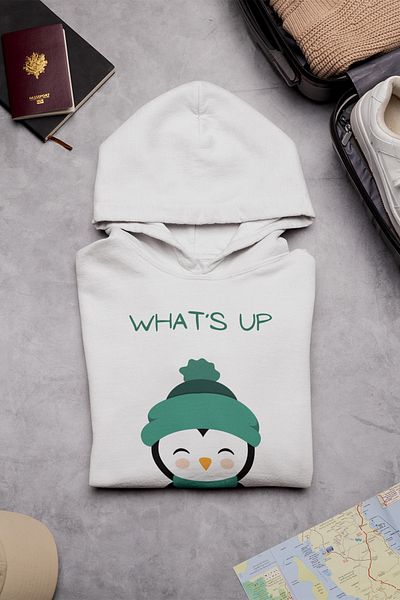 qoeuyl boutique Unisex Φούτερ με κουκούλα με 3 νήματα με στάμπα μαύρου πιγκουίνου - 100% βαμβάκι