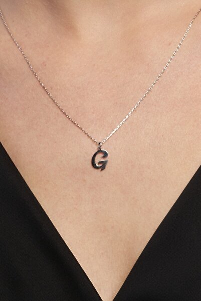Jewelmim Gümüş G Harfli Kolye 18 Ayar Beyaz Altın Kaplama Gümüş Harf Kolye 92...