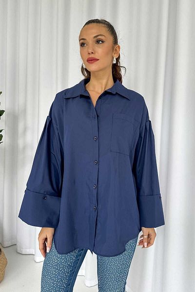 Mine Tan Butik Cămașă în stil bleumarin - Detaliată manșetă