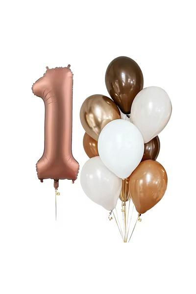 Deniz Party Store Retro Chocolate Brown 1 Age Foil Chrome Gold Caramel Coffee Sea Sand White Balloon Set
