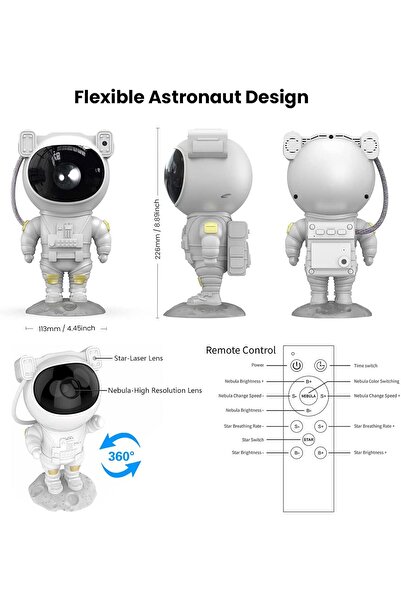 Busstier Astronot Galaxy Projektör – Çok Renkli LED Galaksi Projektörü, Yıldızlı Gece Lambası, Kumandalı