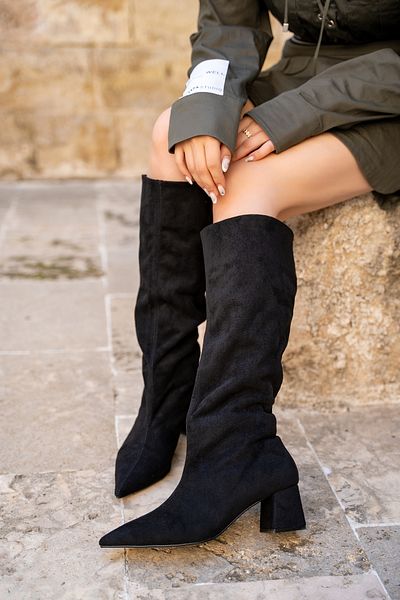 LAMİNTA Γυναικείες μπότες Robin Black Suede με χοντρό τακούνι