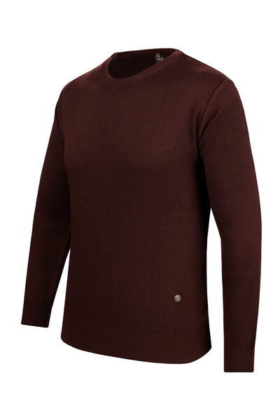 Çizgi Triko Men's Knitwear Burgundy Sweatshirt Zero Collar Solid Color Winter Woven Steel Mesh