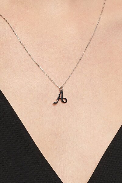 Jewelmim Gümüş A Harfli Kolye 18 Ayar Beyaz Altın Kaplama Gümüş Harf Kolye 925 Ayar Kadın Harfli Gümüş Kolye