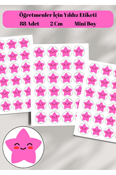 anka design Pink Star Sticker Star Sticker - for Teachers, 88 Pieces, Size 2 cm