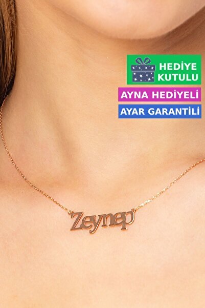 Jewelmim Zeynep İsimli Gümüş Kolye 18 Ayar Rose Altın Kaplama İsim Yazılı 925 Ayar Kadın Gümüş İsimli Kolye