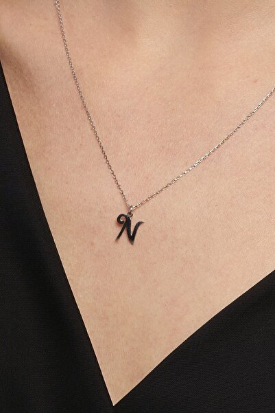 Jewelmim Gümüş N Harfli Kolye 18 Ayar Beyaz Altın Kaplama Gümüş Harf Kolye 92...