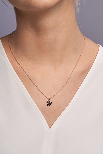 Jewelmim Gümüş Y Harfli Kolye 18 Ayar Rose Altın Kaplama Gümüş Harf Kolye 925...