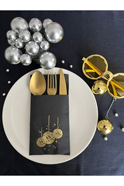 kidspartim كرة ديسكو منديل أسود مع جيب - 12 قطعة 40x40، ذهبي مذهب