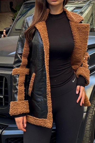 Slim'N Lift Палто от изкуствена кожа с кожени детайли на ръкавите и кожена вътрешна част