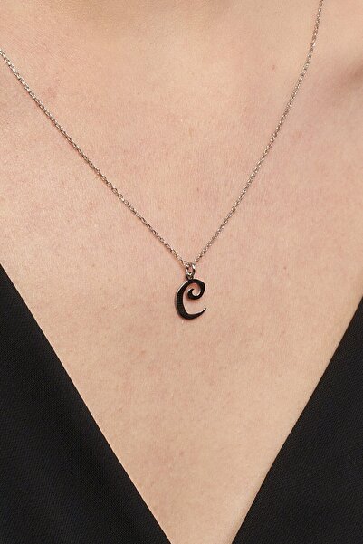 Jewelmim Gümüş C Harfli Kolye 18 Ayar Beyaz Altın Kaplama Gümüş Harf Kolye 92...