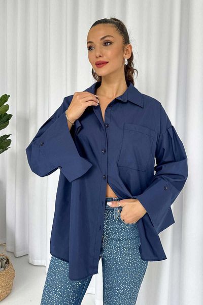 Mine Tan Butik Cămașă în stil bleumarin - Detaliată manșetă