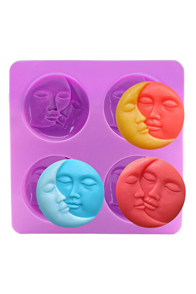 Choice purple Sun & Moon Silicone Soap Molds 4 Cavity Crescent Moon Face Mould for Homemade Lotion Bar Bath
