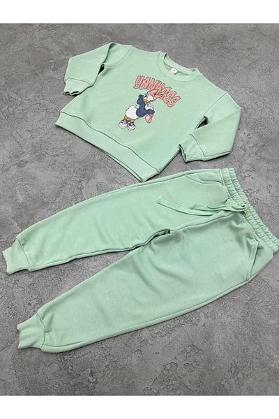 KAPROLLI 100% Cotton Children's Bottom Top Tracksuit Set 3 Thread Rasterless Crew Neck Nursery School Set