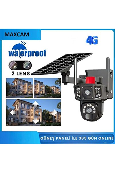 maxcam Kabolusuz 4G, 6MP  Solar Panelli Kamera, Çift Lens, 4K 10x Zoom, Sım K...