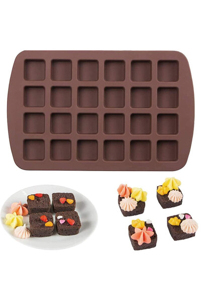 Choice قالب سيليكون بني اللون بـ ٢٤ تجويفًا، قالب مكعبات ثلج، قالب شوكولاتة مربع من السيليكون، قالب حلوى