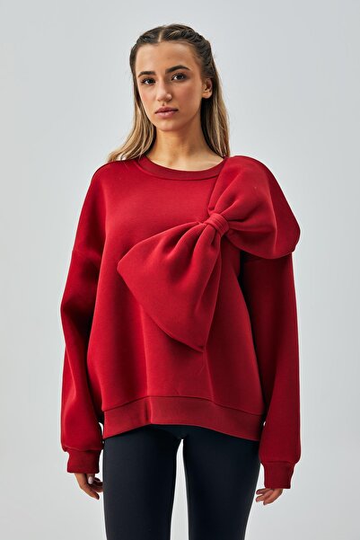 minaaise Γυναικείο φούτερ Claret Red 3 Thread Raster Φιόγκος με φαρδιά κοπή 28155