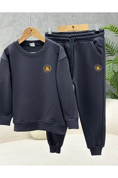 KAPROLLI 100% Cotton Children's Bottom Top Tracksuit Set 3 Thread Rasterless Crew Neck Nursery School Set