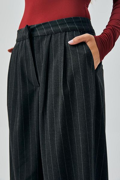 minaaise Women's Black Wool Polyviscose Striped Palazzo Trousers 28078
