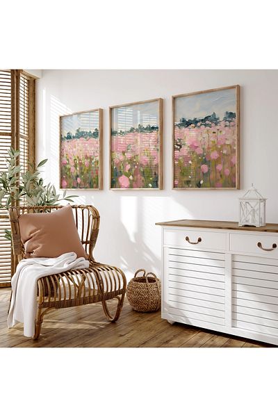 woodhomeworks Дървена рамка за абстрактна картина от 3 части за дома, хола, спалнята, балкона, декорацията Qmrc45