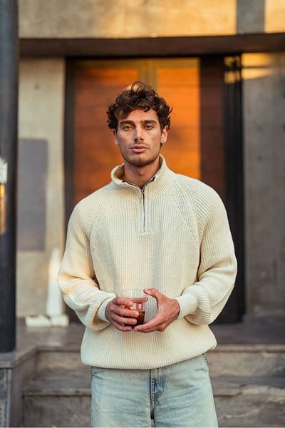bafatex Men's Oversize Half Zipper Knitwear Sweater