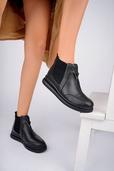 Deripabuc Genuine Leather Black Women's Anatomical Leather Boots Dp79-1455