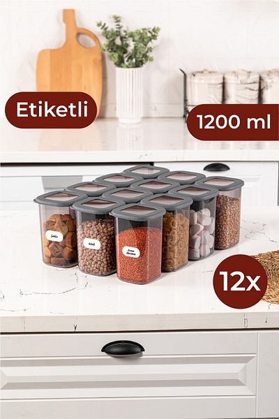 Vienev Square Food Storage Container with Foly Label Set of 12 Medium Size 1.2 Liter