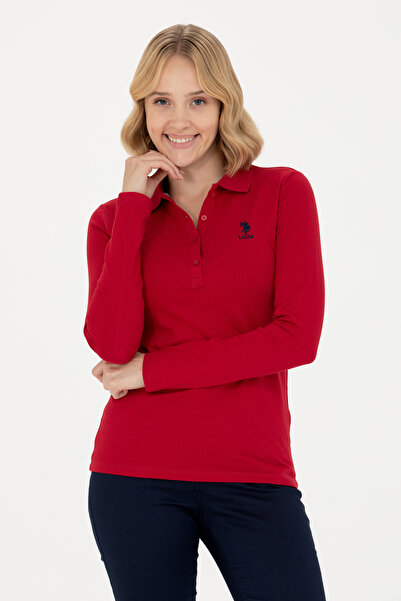 U.S. Polo Assn. سويت شيرت نسائي بياقة بولو حمراء - 50271573 -VR030