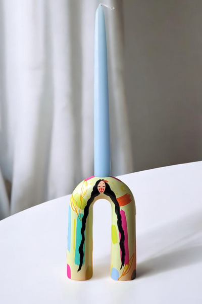 ARİENEL Dekoratif Mumluk Ve Şamdan | Rapunzel | Yeşil | El Yapımı | 13x9 Cm |...