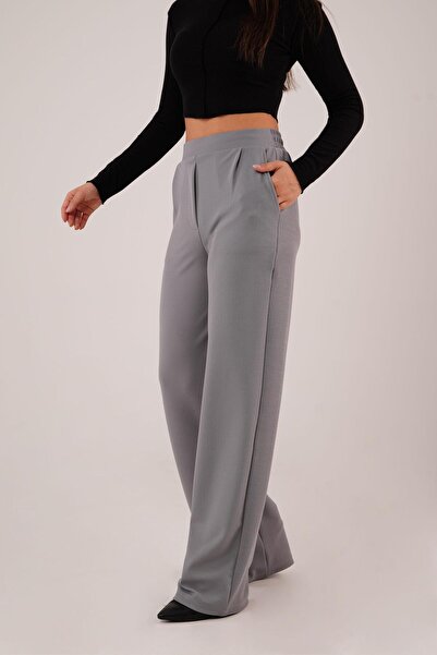 Hipo Trend Висока талія, широкі штанини, креп, сірі штани