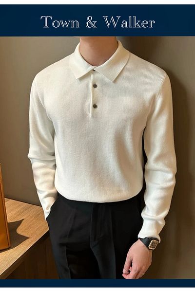 town walker Men's Knitwear Sweater - Thessaloniki Knit, Buttoned, Old Money
