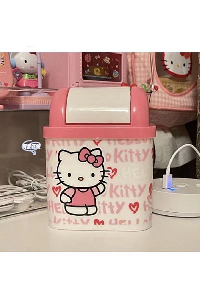 Miniso Hello KItty A Sanrio Trash Can Hello Kitty Kawaii Cute Cartoon Anime Office Living Room Desktop Smal