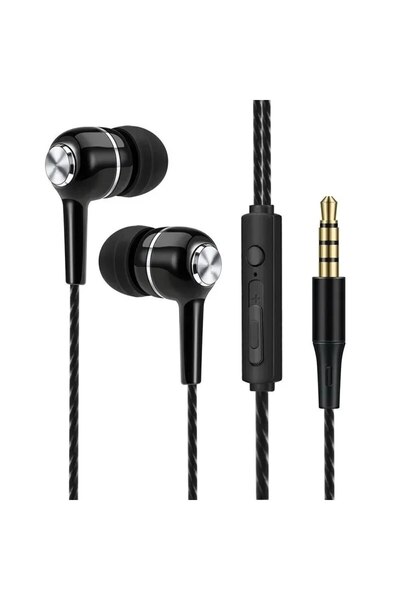 Vikefon سماعة أذن سلكية سوداء مقاس 3.5 مم داخل الأذن، سماعات أذن عالية الدقة ...