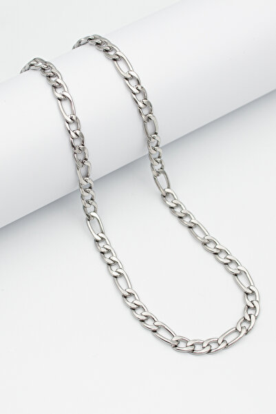 Santalio قلادة سلسلة من الفولاذ المقاوم للصدأ موديل فيجارو باللون الفضي - 6 ملم