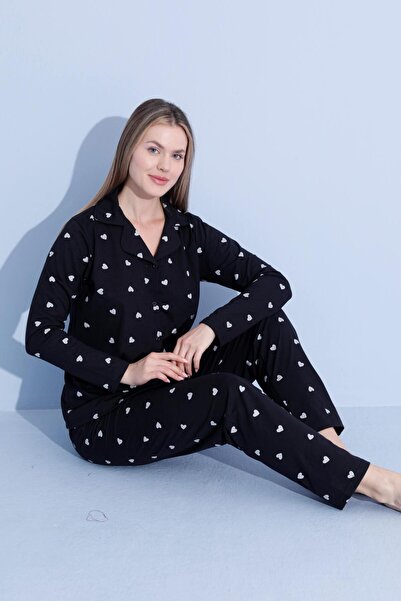 PİJAMOOD Жіночий комплект піжами з довгими рукавами, бавовняний, на ґудзиках ...