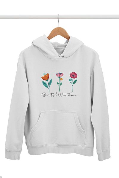 qoeuyl boutique Beatiful Wild Free Flowers Printed Unisex 3 Thread 100% Cotton Hooded Sweatshirt Hoodie