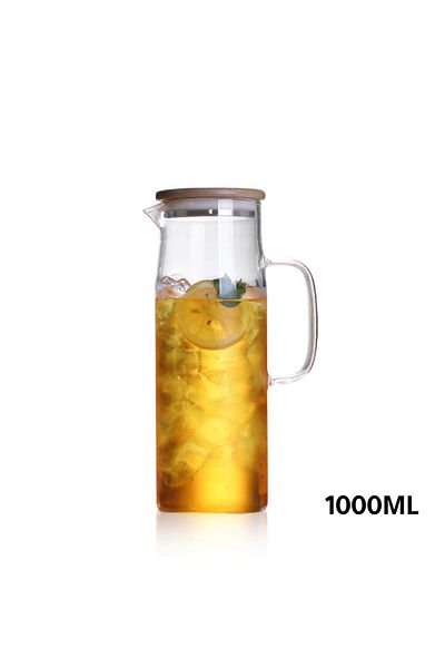 MIBRU Cold drinks juice glass jug wood lid 1000ml