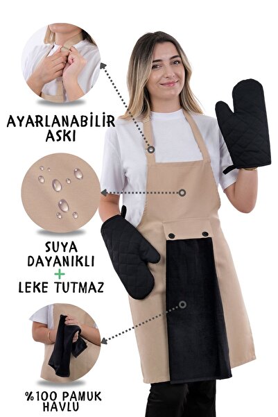 sevilya Star Ayar Askılı Havlulu 4lü Mutfak Önlüğü Seti (ELDİVEN TUTACAK)