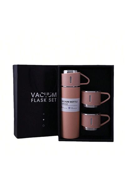 MIBRU Coffee and tea vacuum bottle with 3 cups 500ml pink