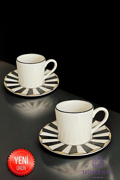HOMENFA 2-Person (4 Pieces) Porcelain White Night Model Coffee Cup Set