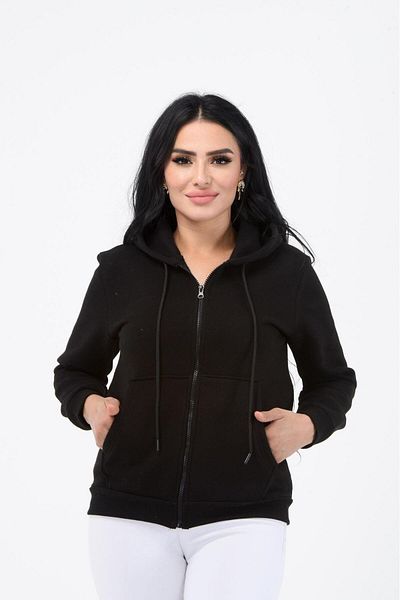 QUBERZ سترة شتوية بغطاء للرأس بسحاب أسود