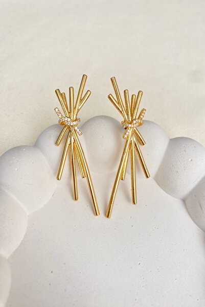 DEMOKAN Kadın Küpe Özel Tasarım Çubuk Düğüm Küpe