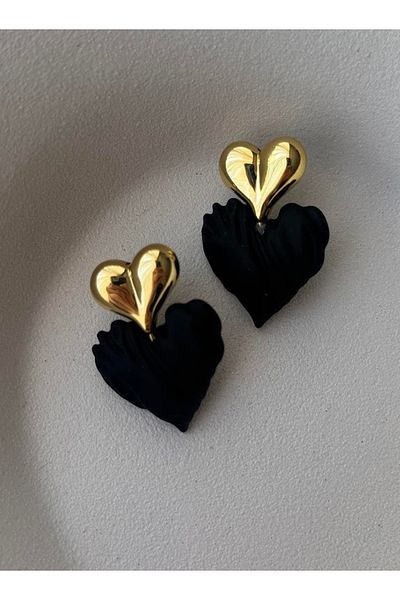 mos&more Black Heart Design Dangle Women's Earrings