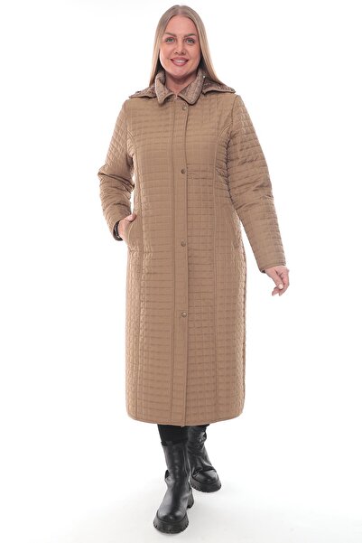 GLR&GYM ŞEBNEM BÜYÜK BEDEN KADIN İÇİ TÜYLÜ DİŞİ KAPİTONE SU GEÇİRMEZ MONT