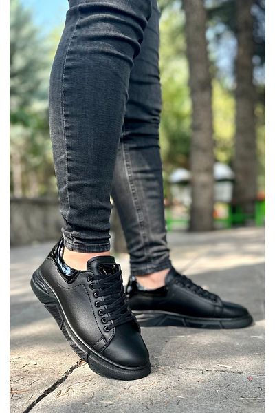 Bonjey Pantofi casual pentru bărbați din piele neagră, piele artificială, rezistentă la apă, cu șireturi din cauciuc, mărimea 40 44